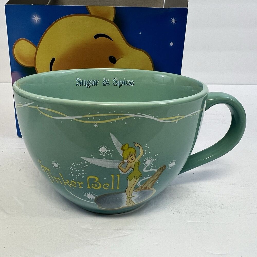 Disney Store Tinker Bell Mug Sugar & Spice Turquoise Green 16oz Tinkerbell